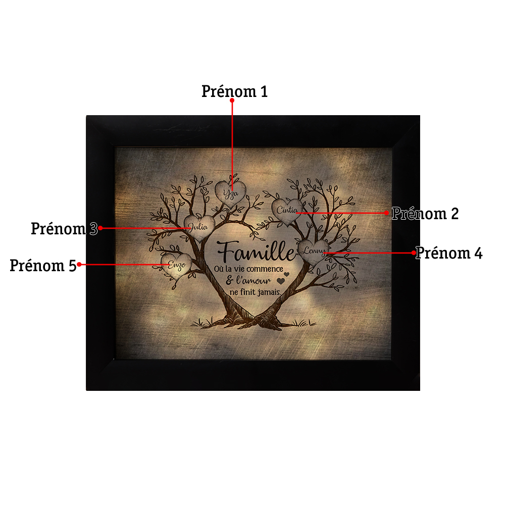 Cadre Photo LED Couple 3-6 Prénoms Personnalisés Arbre de vie