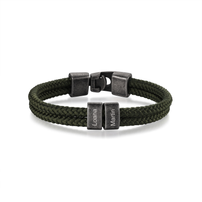 Bracelet 2-4 Noms Personnalisés Bracelet Vintage Homme en Corde Vert foncé