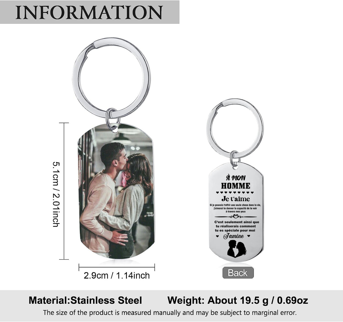À mon Homme - Porte-Clés 1 Prénom et Photo Personnalisés pour Couple