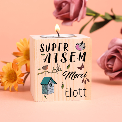 Bougeoir en bois personnalisable Super ATSEM avec prénom, cadeau merci | Jessemade