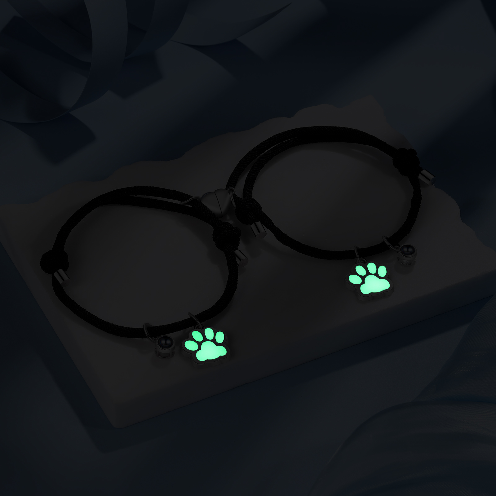 2PCS Bracelets Projection de Pierres Photo Personnalisée pour Couple Bracelet Magnétique Fluorescent