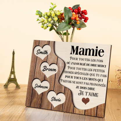 À ma Maman/Mamie - Cadre en Bois 4 Prénoms Personnalisés avec Texte Cadeau pour Famille