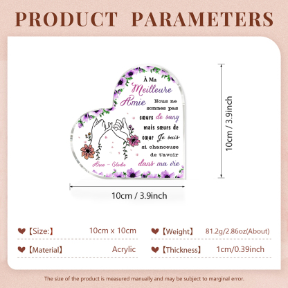 À Meilleure Amie - Plaque Acrylique en Forme de Cœur 2 Prénoms Personnalisés
