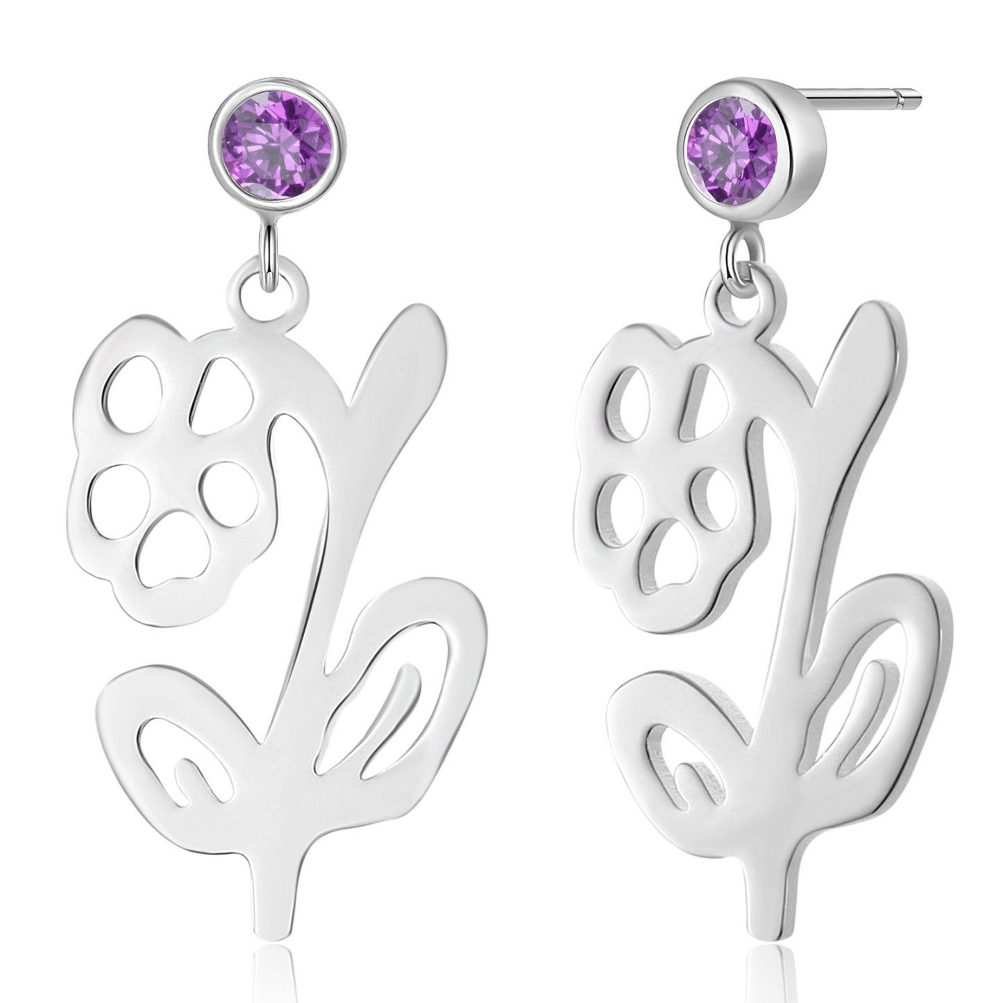 Boucle d'oreille Fleur de Naissance Personnalisé avec Pierre de Naissance