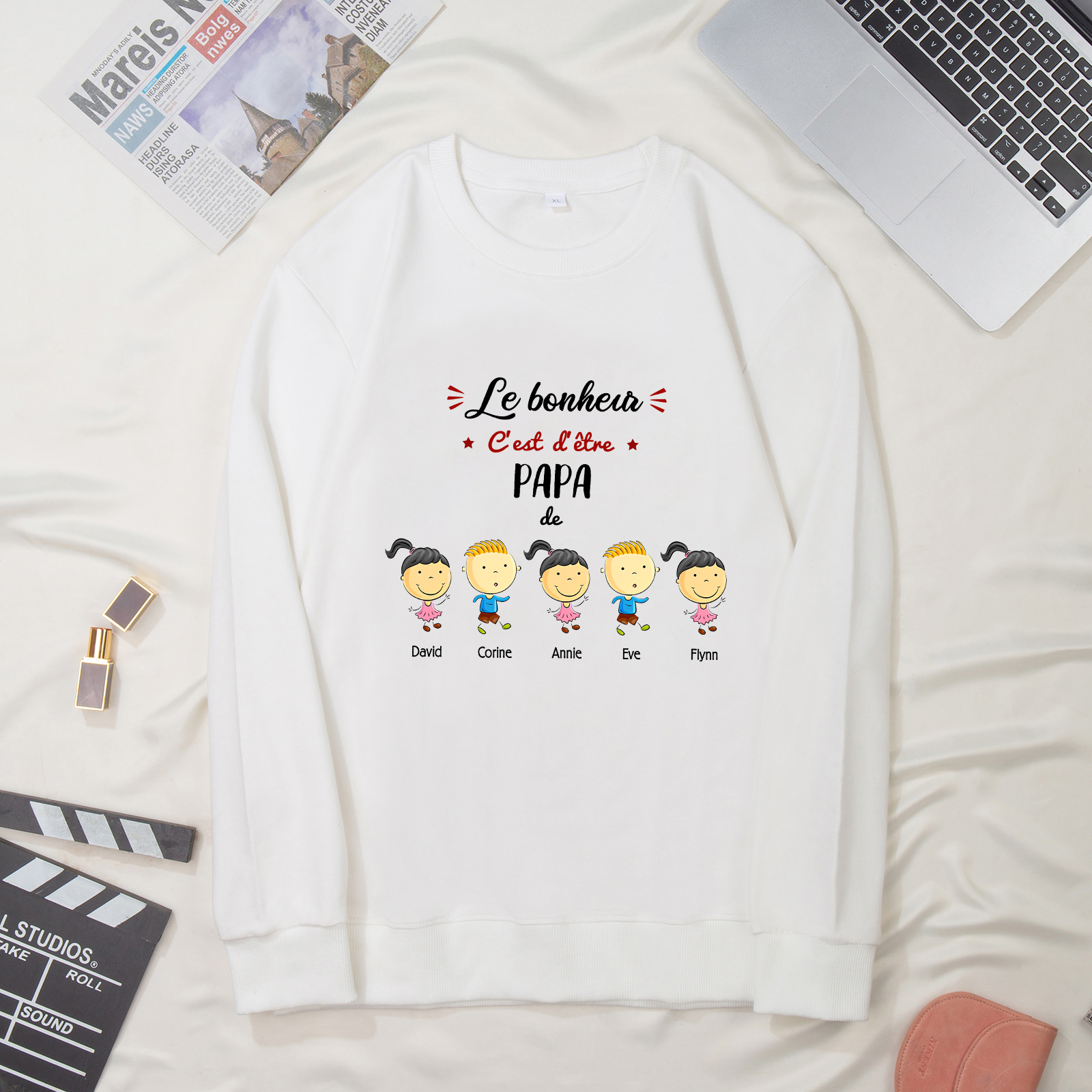 Sweat-Shirt 5 Enfants 5 Prénoms Personnalisés avec Texte