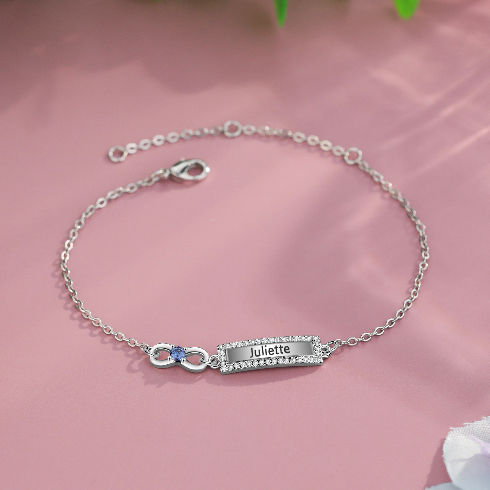 Bracelet Infini 1 Prénom Personnalisé avec 1 Pierre de Naissance