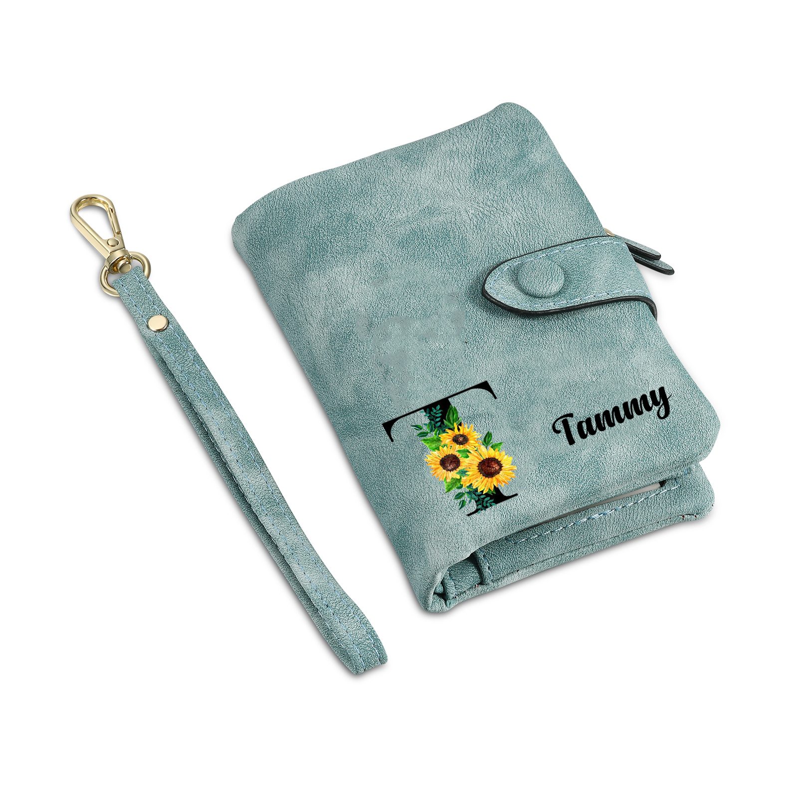 Portefeuille Fleur 1 Prénom et Lettre Personnalisés avec Photo et Texte Porte-Monnaie Carte pour Femmes