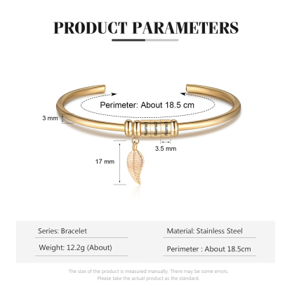 Bracelet jonc breloque feuille Bracelet Personnalisé Femme 3 prénom personnalisé｜Jessemade