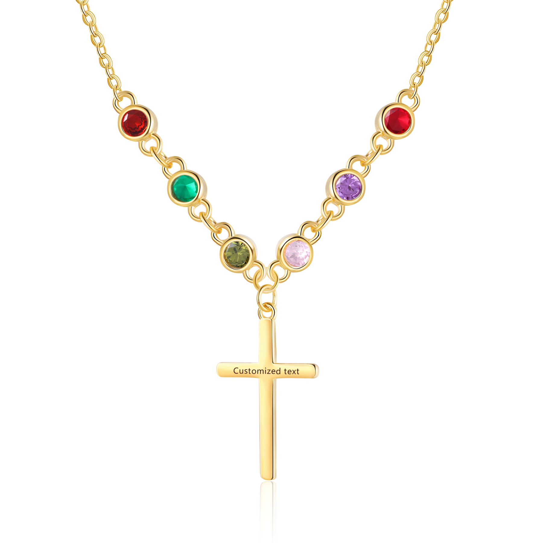 Collier Croix 6 Pierres de Naissance Personnalisés avec Texte Collier pour Femmes