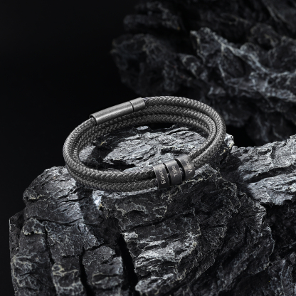 2-4 Noms Bracelet Vintage Personnalisés Bracelet Homme en Corde Gris