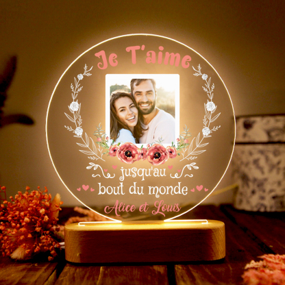 Lampe de chevet Couple LED Lumières 2 Prénoms et 1 Photo Personnalisés