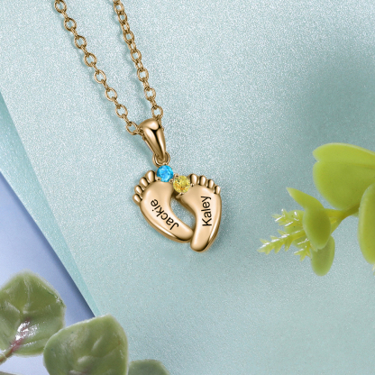 Collier 2 Prénom Personnalisé pied bebe avec pierre de naissance