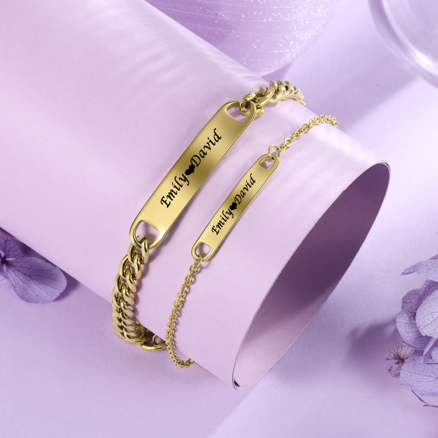 2PCS Bracelets Gourmette texte Personnalisés bracelet en commun pour Un couple Bracelet | Jessemade