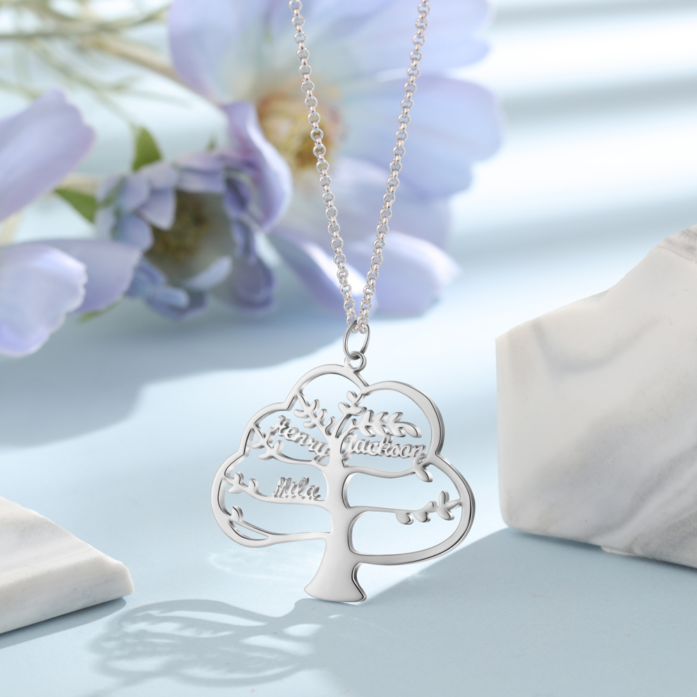 Collier Arbre de vie Arbre généalogique 4 prenoms personnalisés