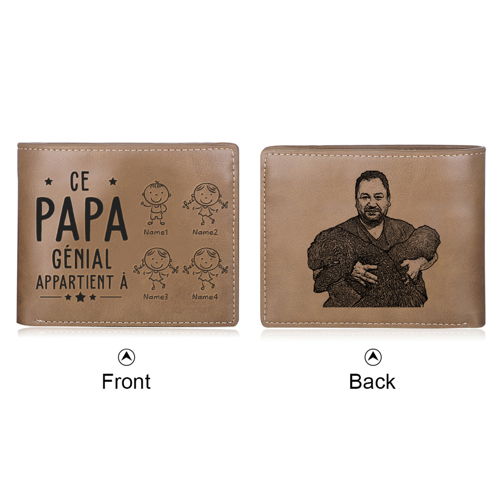 À Papa-Portefeuille 4 Prénoms Personnalisés avec 4 Enfants Classique Homme Porte-Monnaie Carte | Cadeau Fête des Pères | Jessemade