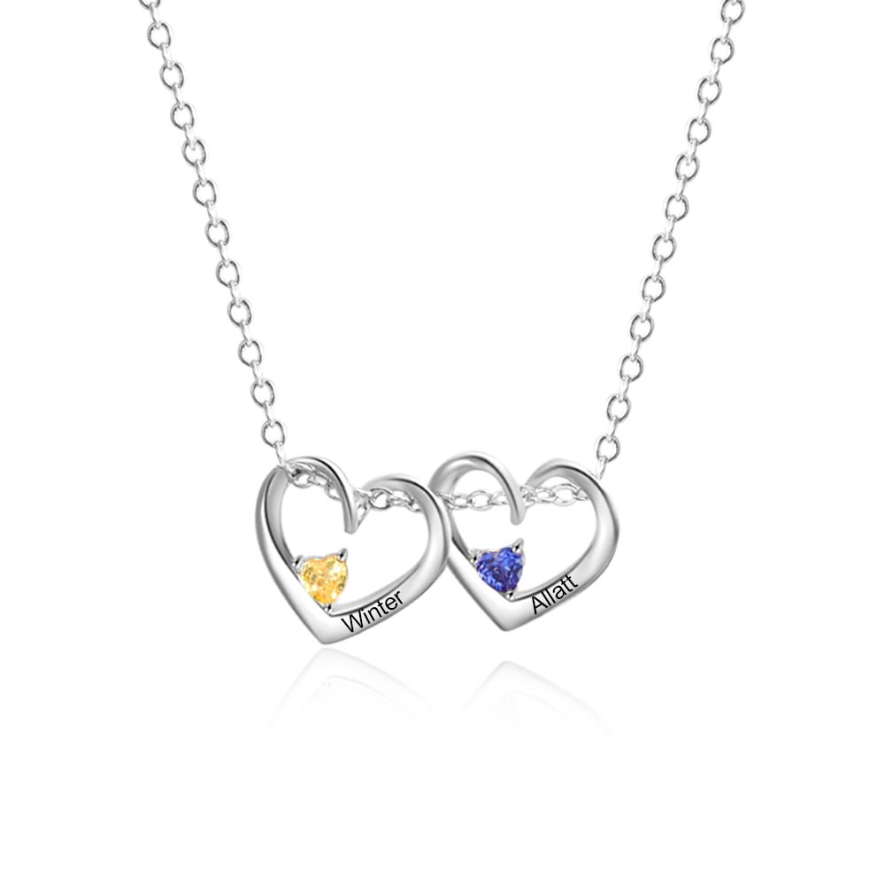 Collier Pendentif Cœur 2 Prénoms Personnalisés avec Pierre de Naissance Collier Femmes