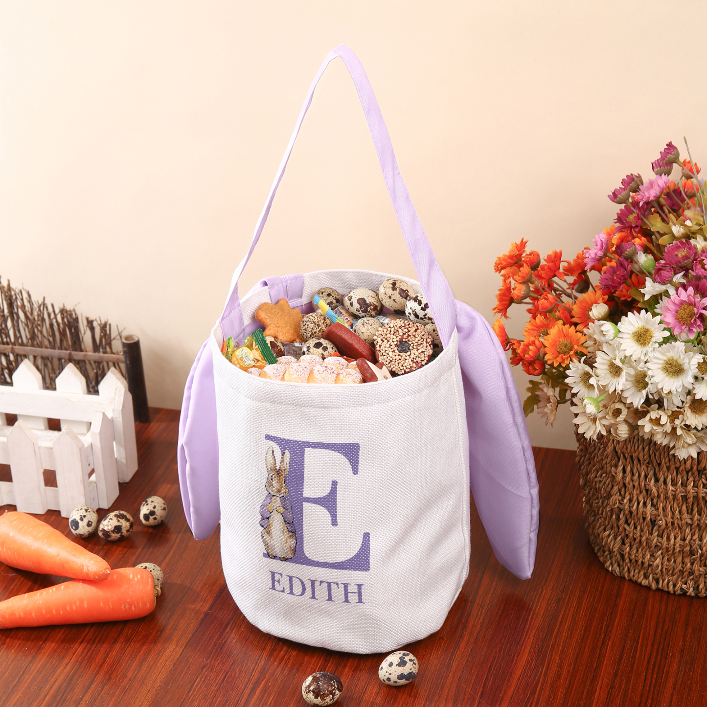 Sac de Pâques Lapin 1 Prénom et Lettre Personnalisés Tote Bag Enfant