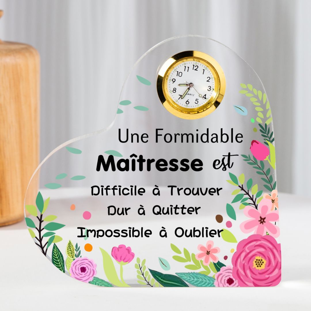 Cadeau Maîtresse – Plaque Cœur en Acrylique avec Horloge et Message Émotionnel | Jessemade