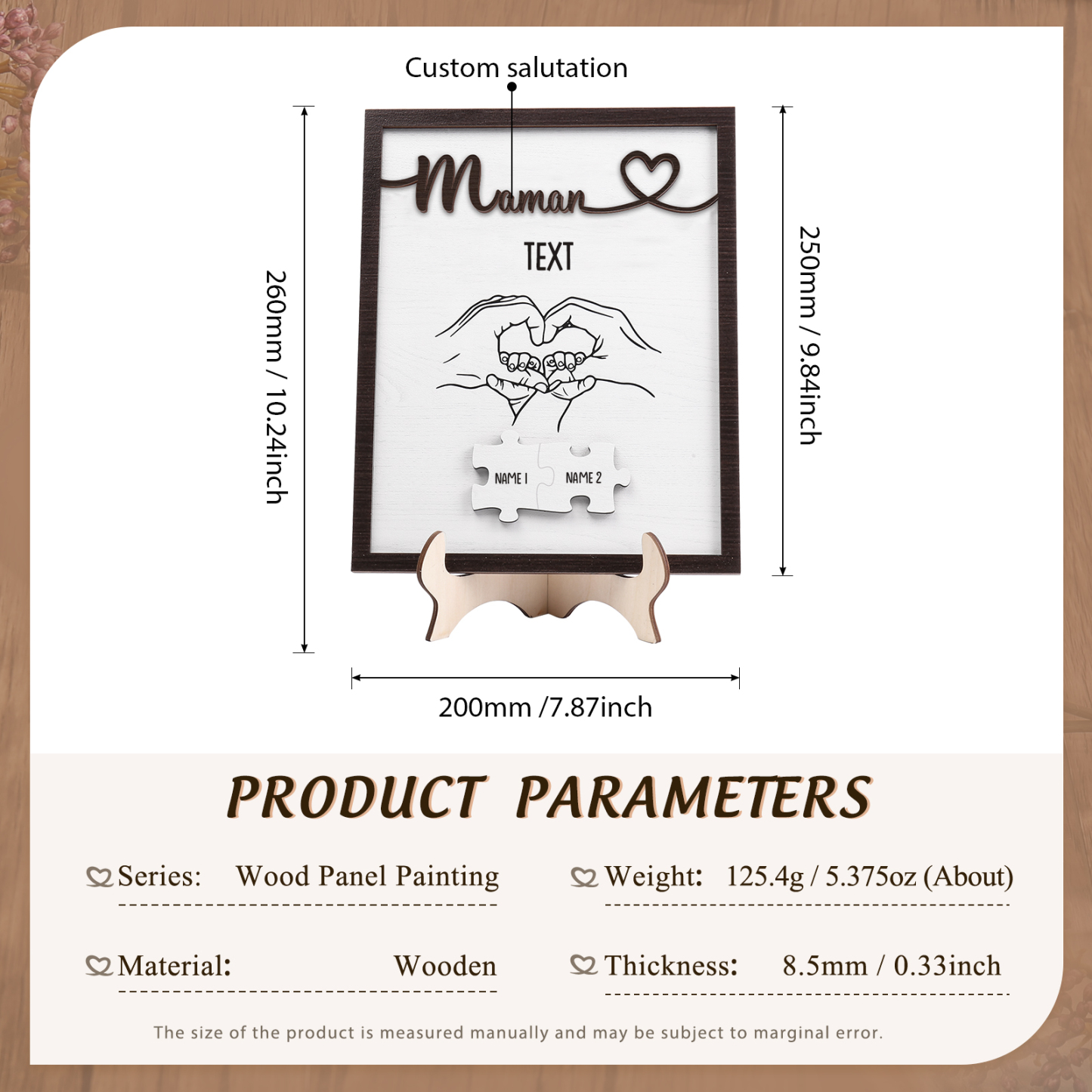 À Maman - Décoration en bois Mains et Puzzles 2 Prénoms et 1 Texte Personnalisés Ornement Famille