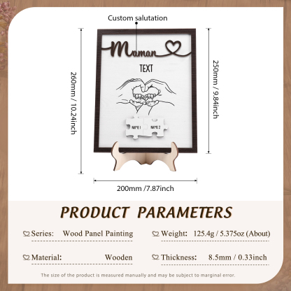 À Maman - Décoration en bois Mains et Puzzles 2 Prénoms et 1 Texte Personnalisés Ornement Famille