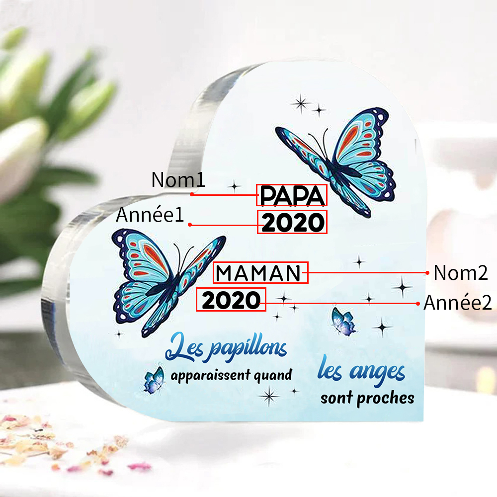 Plaque Acrylique Commémorative en Forme de Coeur Plaque Funéraire 2 Prénoms Personnalisés avec 2 Années | Jessemade
