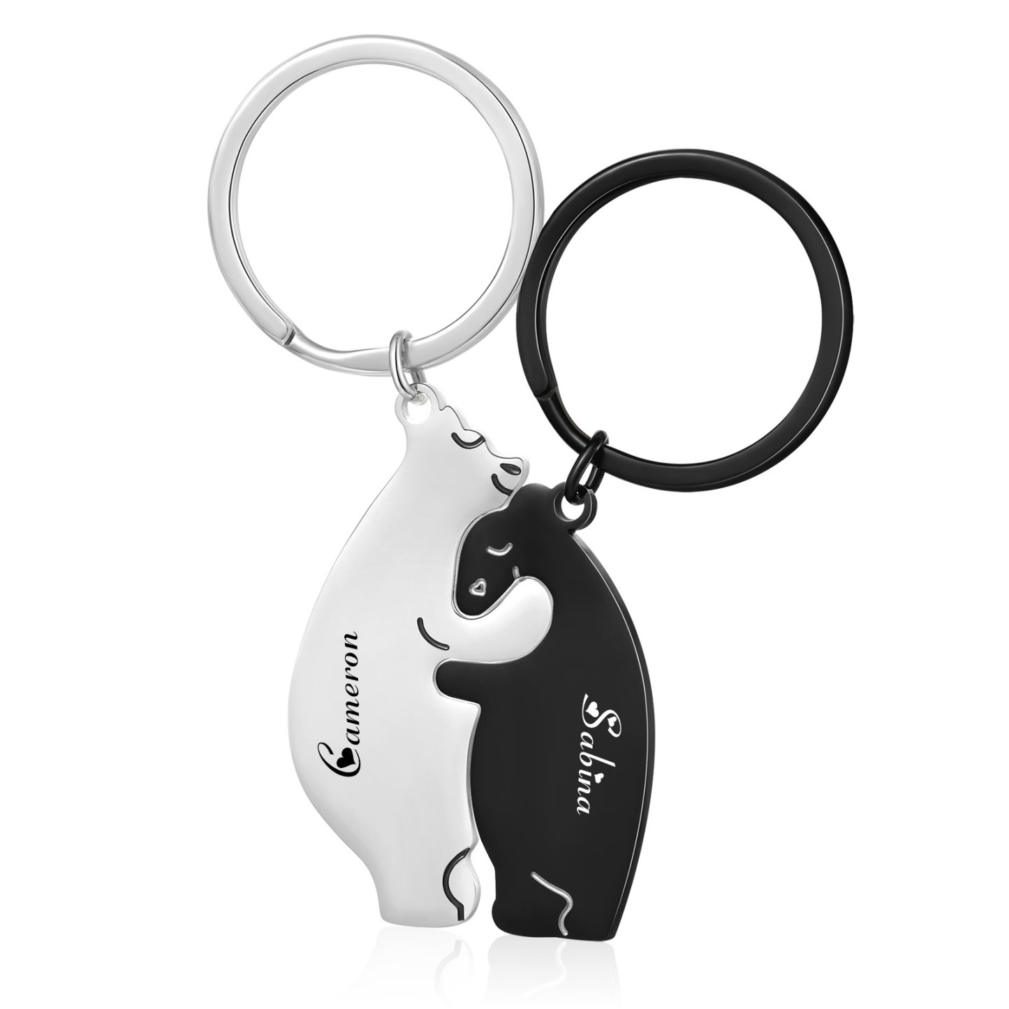 2PCS Porte-Clés Ours Couple 2 Prénoms Personnalisés
