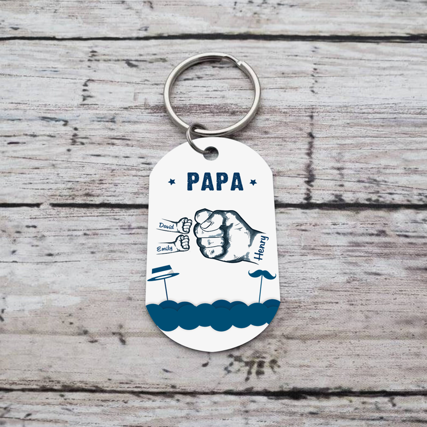 À Papa/Papi - Porte-Clés Poings 3 Prénoms Personnalisés