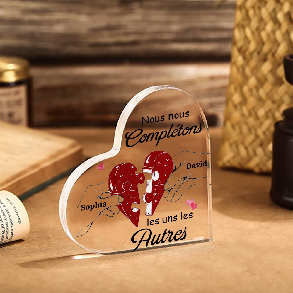 Plaque Acrylique en Forme de Cœur 2 Prénoms Personnalisés pour Couple