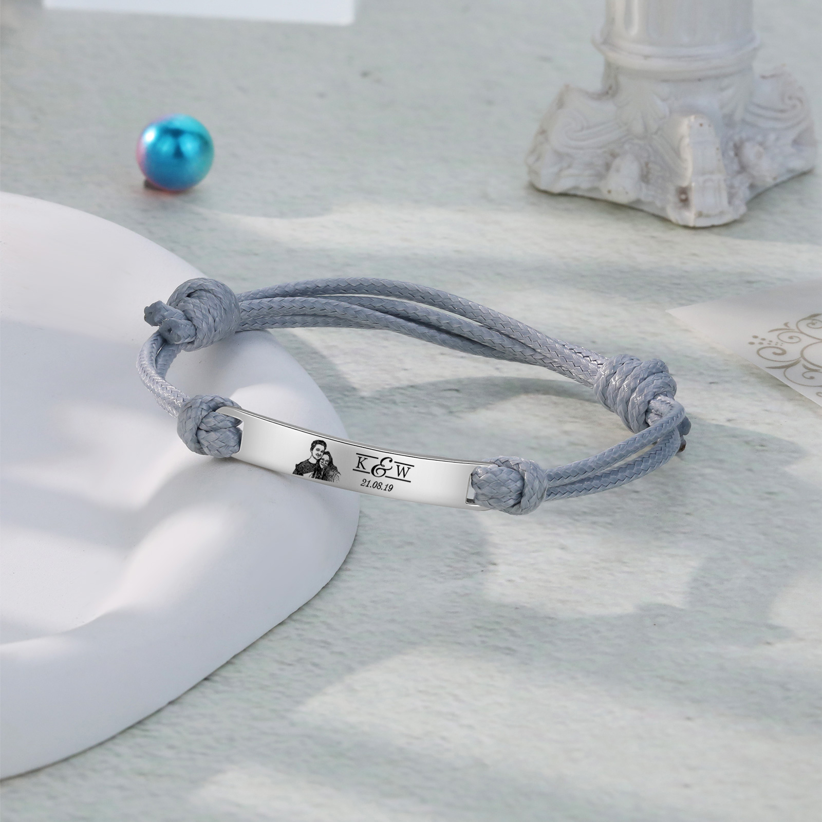 Bracelet Initiale 2 Lettres Personnalisées avec Photo et Date pour Couple｜Jessemade