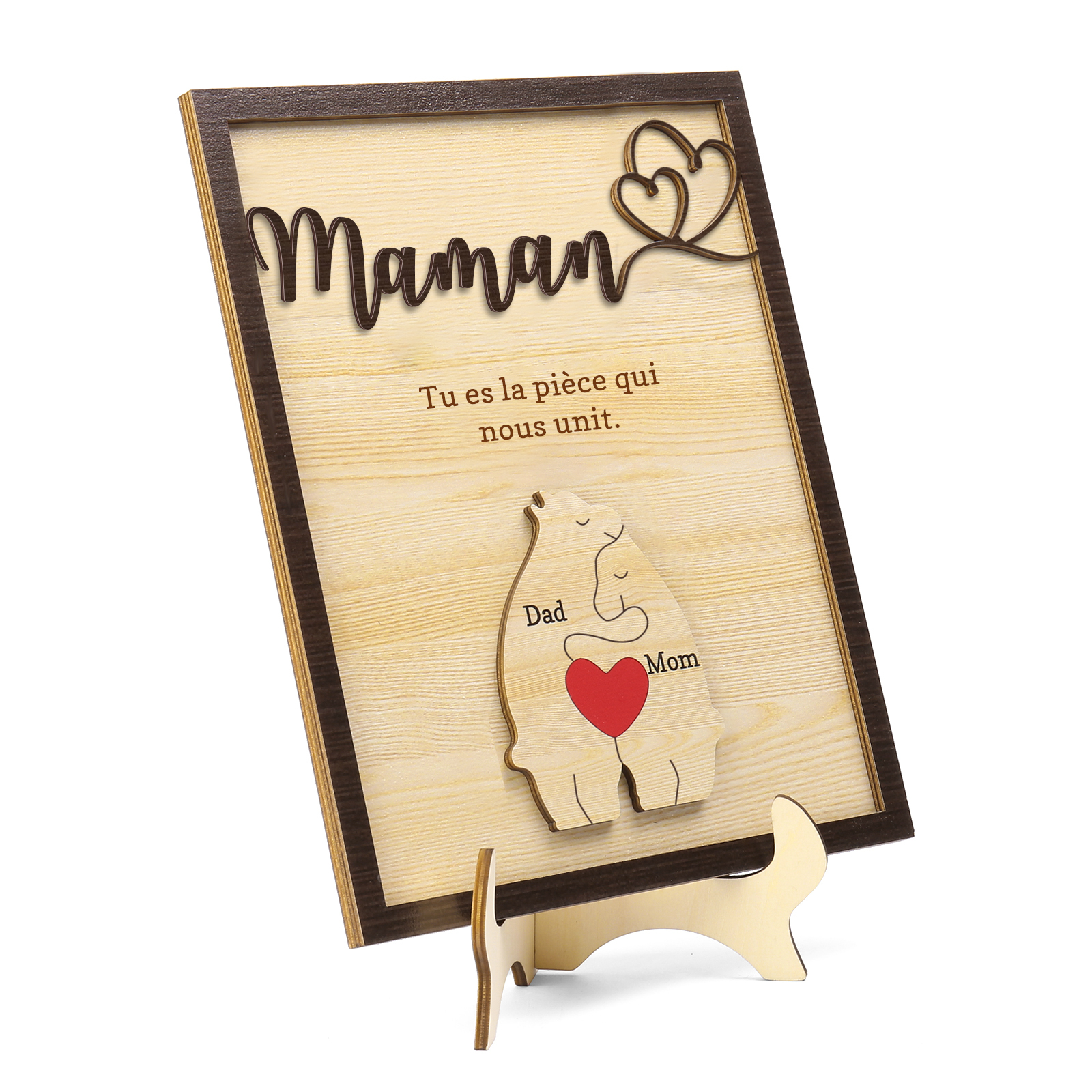 À ma Maman - Décoration en bois Ours 2 Prénoms Personnalisés Ornement pour Famille
