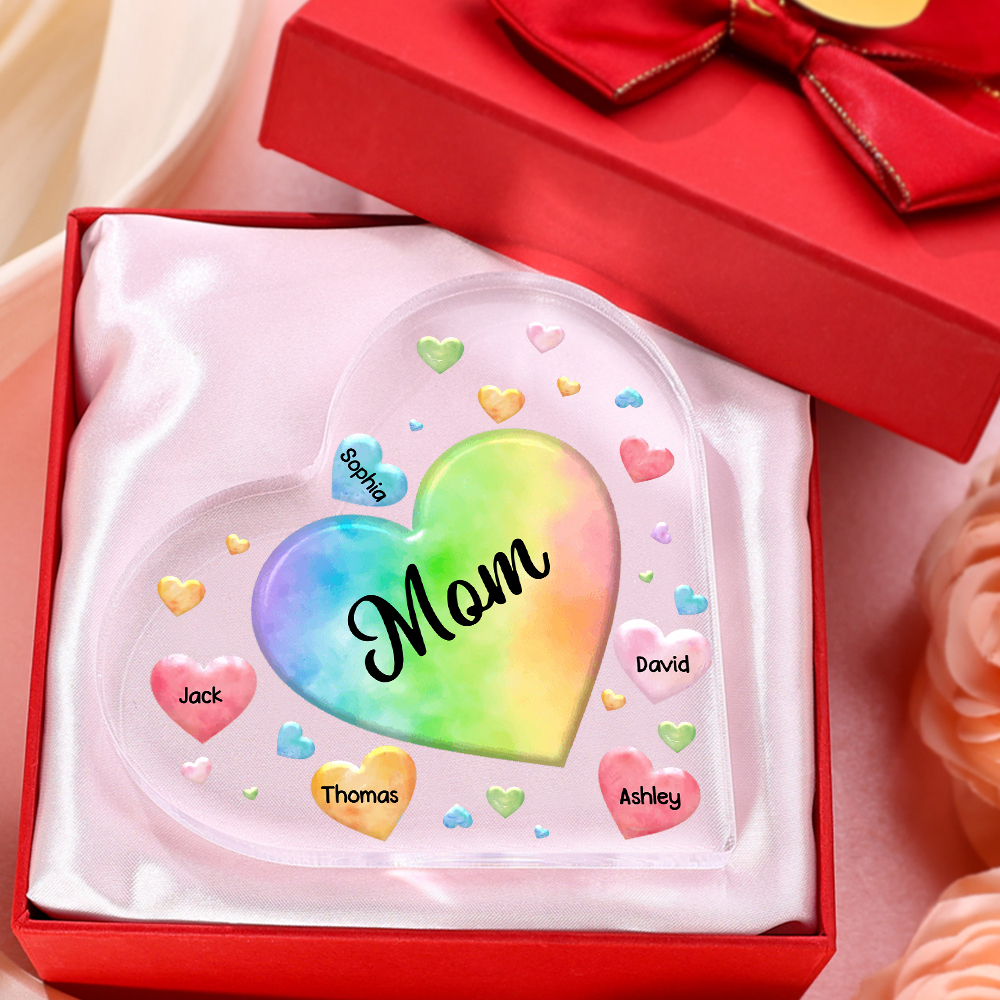 À ma Maman/Mamie - Plaque Acrylique en Forme de Cœur 5 Prénoms Personnalisés avec 1 Texte