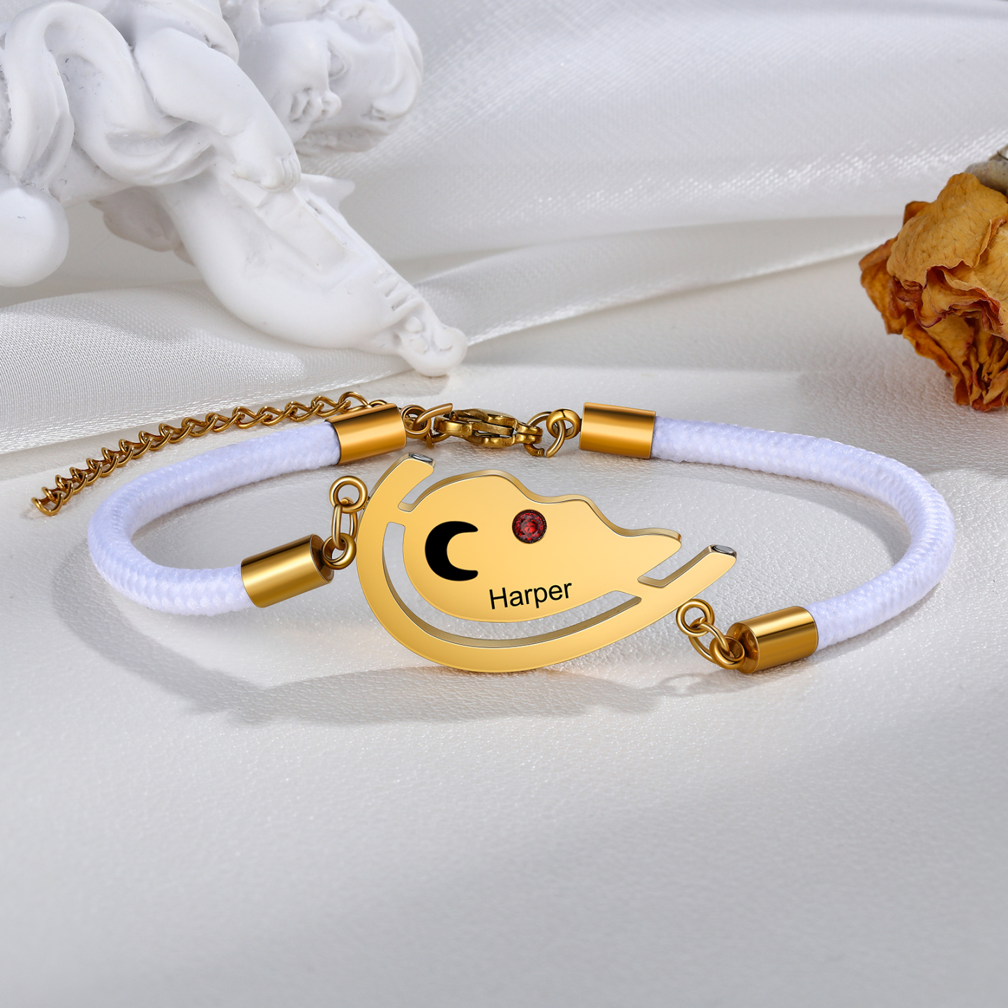 2PCS Bracelets roped 2 Prénoms Personnalisés avec 2 Pierres de Naissance Bracelet en Commun pour Couple | Jessemade