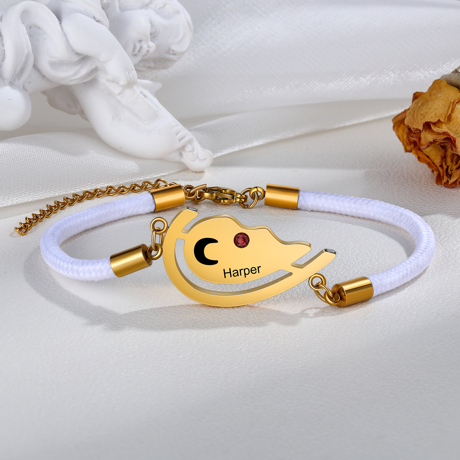 2PCS Bracelets roped 2 Prénoms Personnalisés avec 2 Pierres de Naissance Bracelet en Commun pour Couple | Jessemade