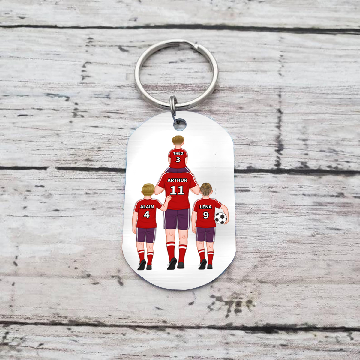 À mon Papa - Porte-Clés Famille du Football 2-4 Prénoms Personnalisés pour Famille