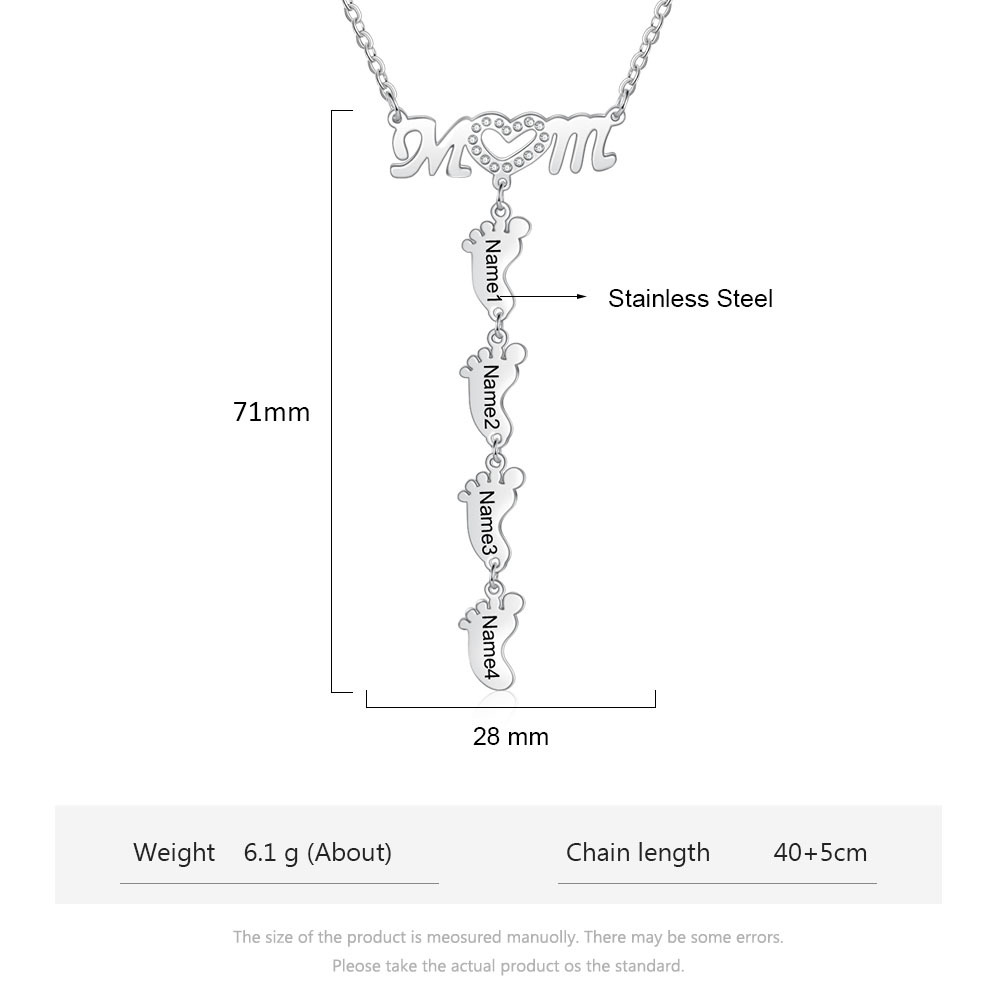 Collier Pied Bébé 4 Prénoms Personnalisés pour Maman