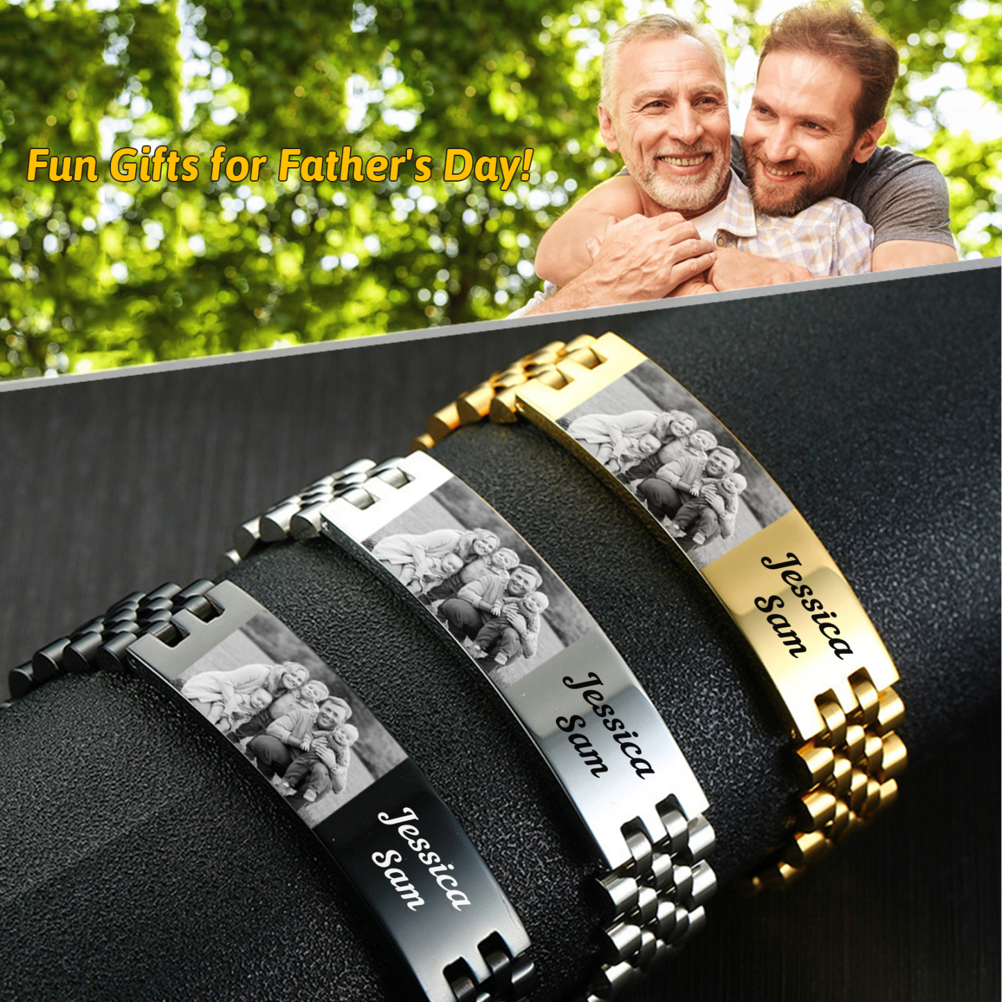 Bracelet Personnalisé 1 texte avec 1 photo en Acier inoxydable