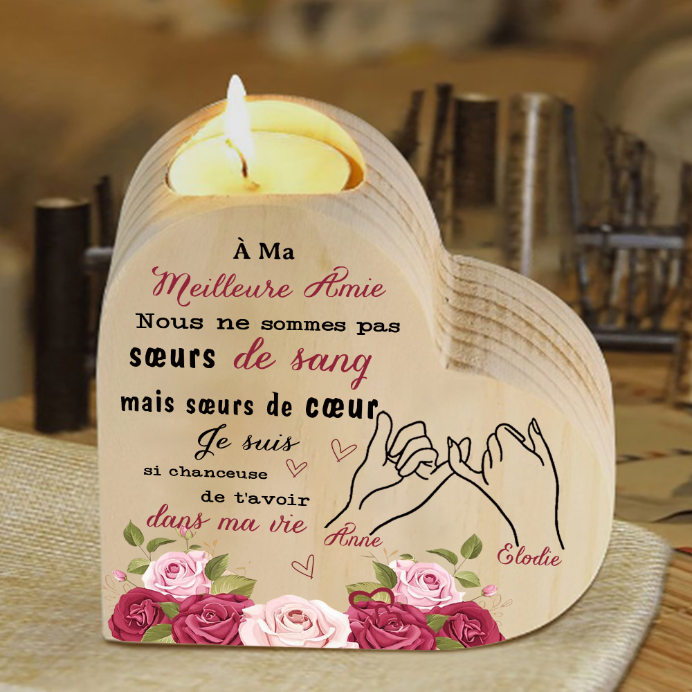 À Ma Meilleure Amie - Bougeoir en Bois 2 Prénoms Personnalisés sans bougie