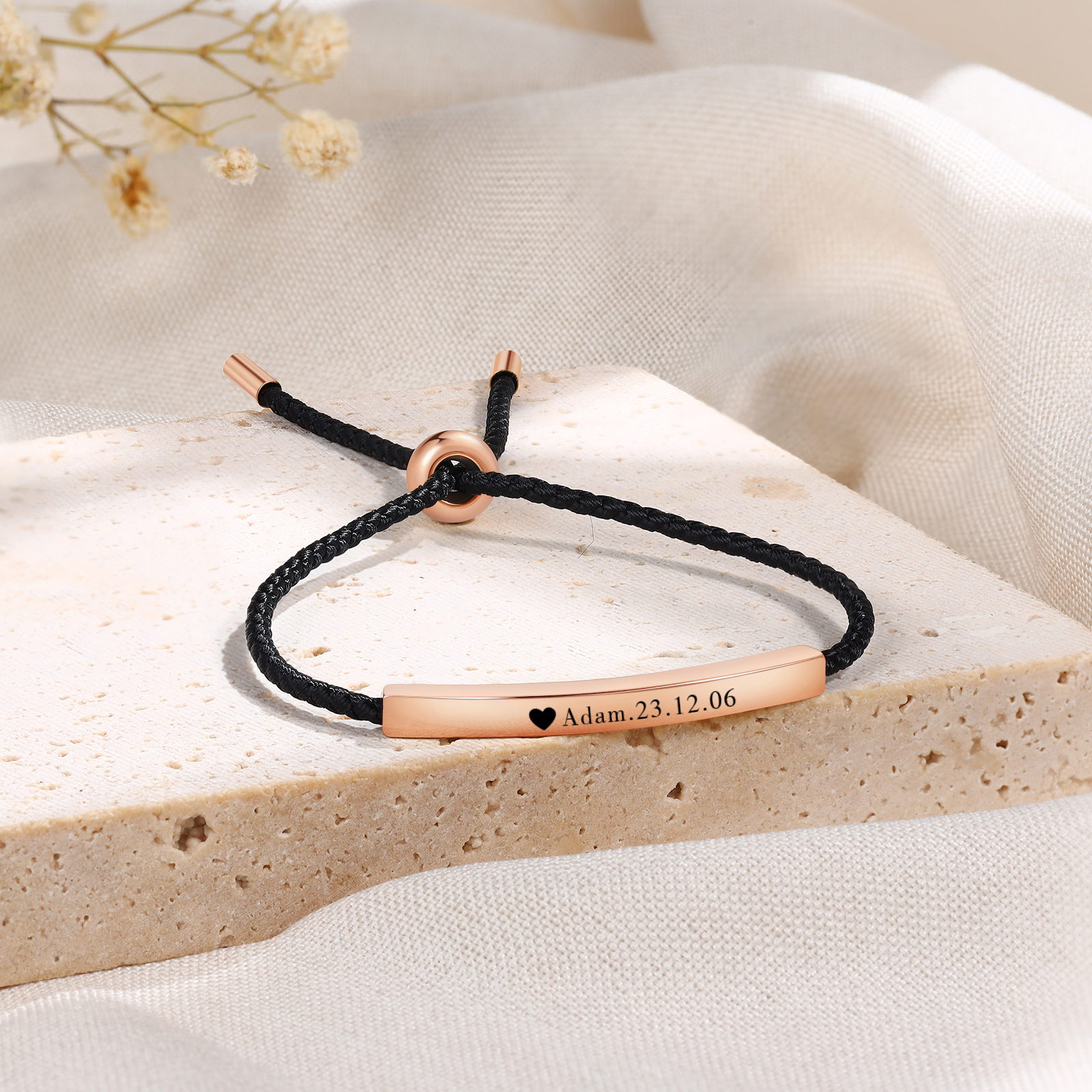 Bracelet 1 Prénom et Date Personnalisés pour Couple