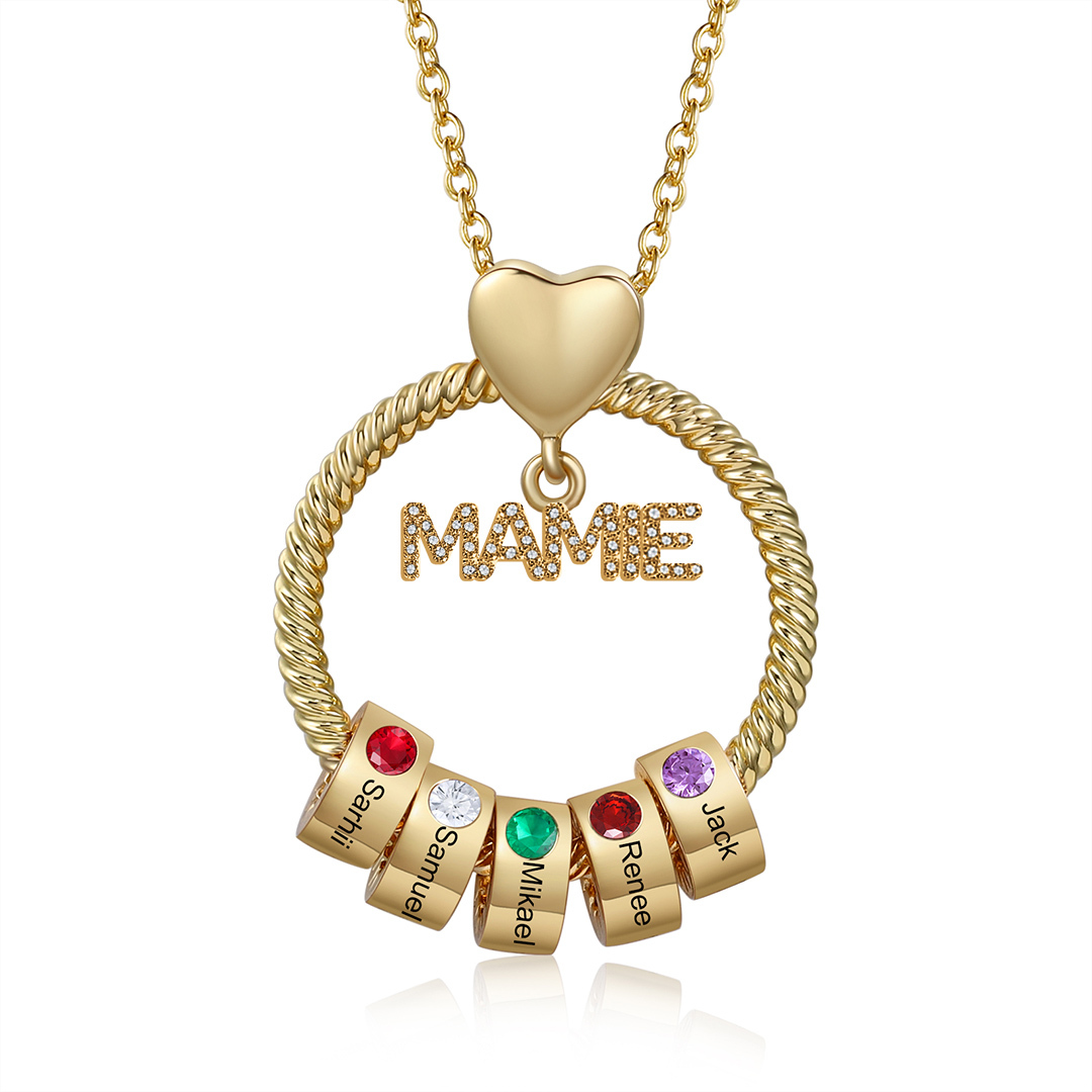 À ma Mamie - Collier Personnalisé Pendentif 5 Prénoms avec Pierre de naissance|Jessemade