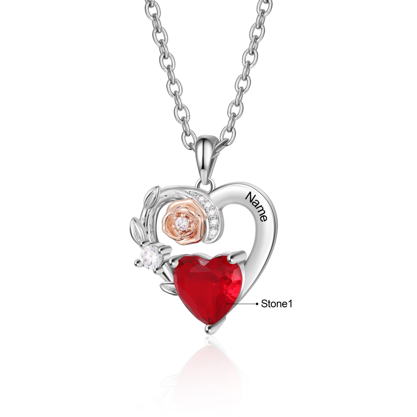Collier Cœur 1 Prénom Personnalisé avec 1 Pierre de Naissance
