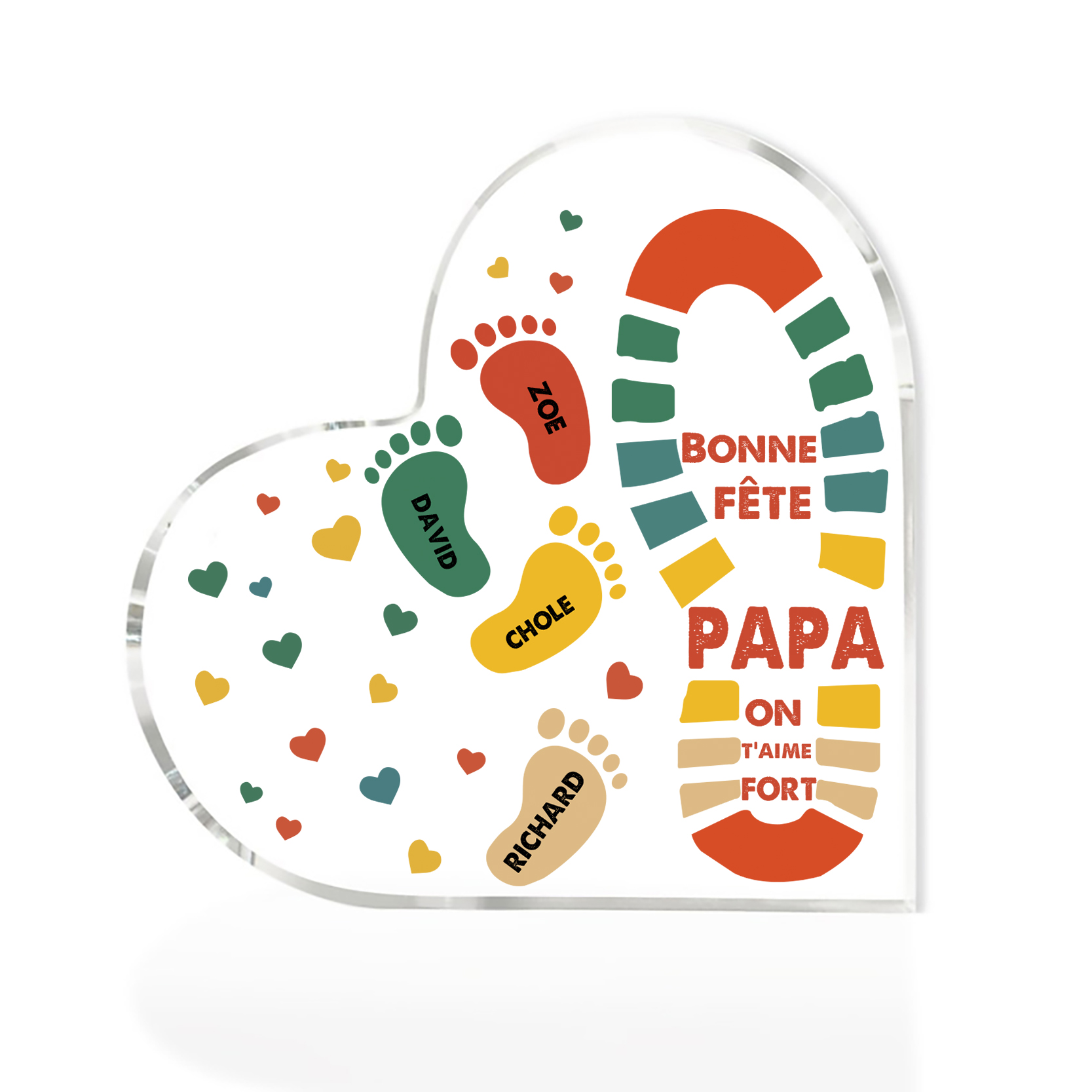 À mon Papa - Plaque Acrylique en Forme de Cœur Empreintes 4 Prénoms Personnalisés