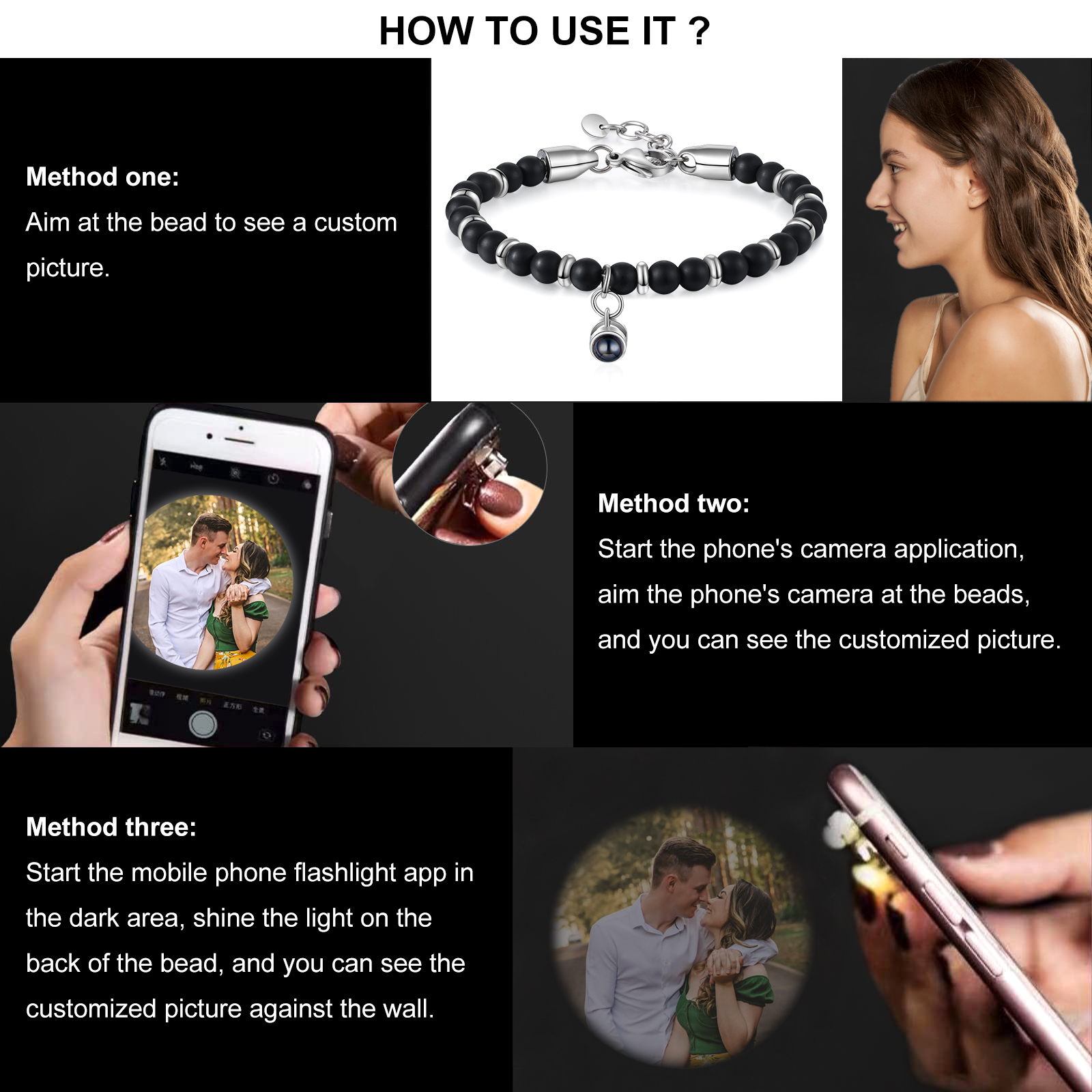 Bracelet Homme Projection de Pierres Photo Personnalisée