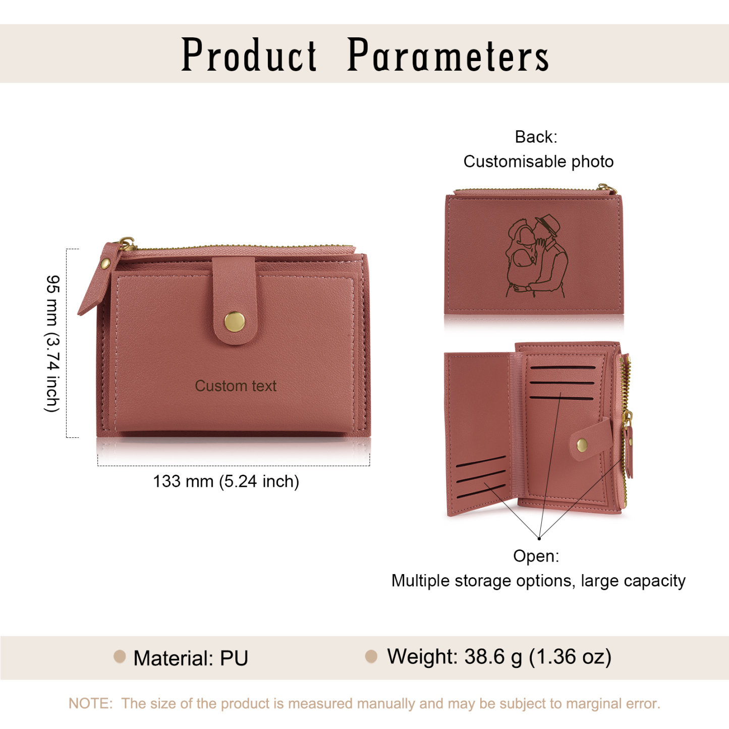 Portefeuille Femme Photo et Texte Personnalisés Porte-Monnaie Carte