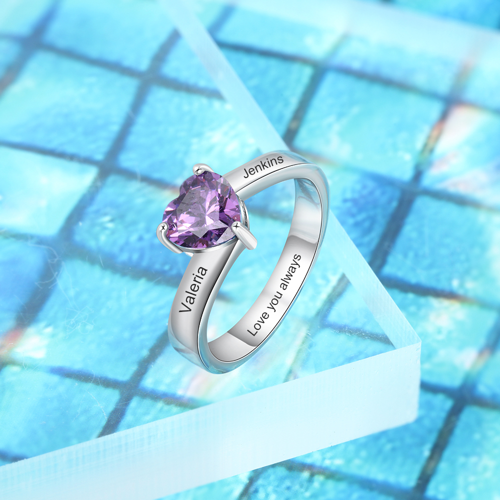 Bague 2 Prénom Personnalisé avec Pierre de Naissance
