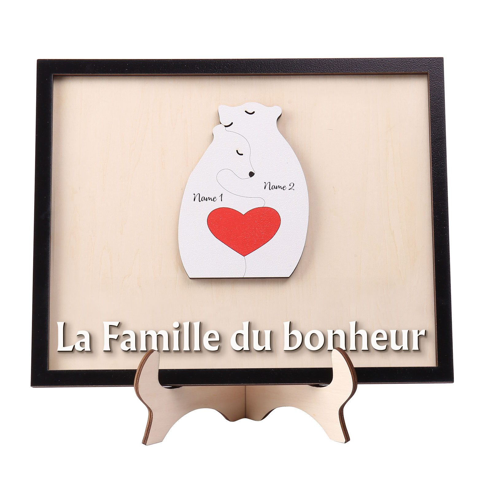 À ma Famille - Décoration en bois Ours 2 Prénoms Personnalisés Ornement pour Famille