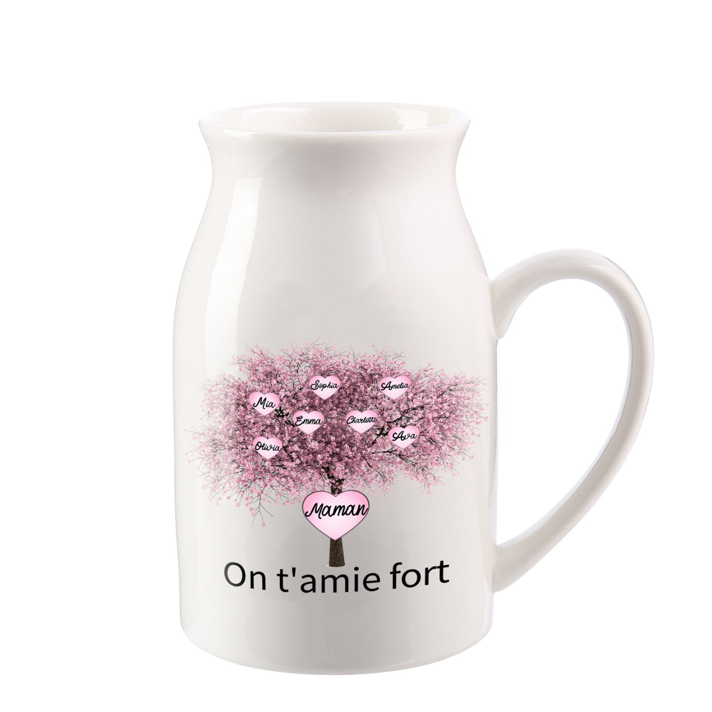 Vase à Fleurs Arbre 7 Prénoms Personnalisés avec 2 Textes Décoration de la Maison