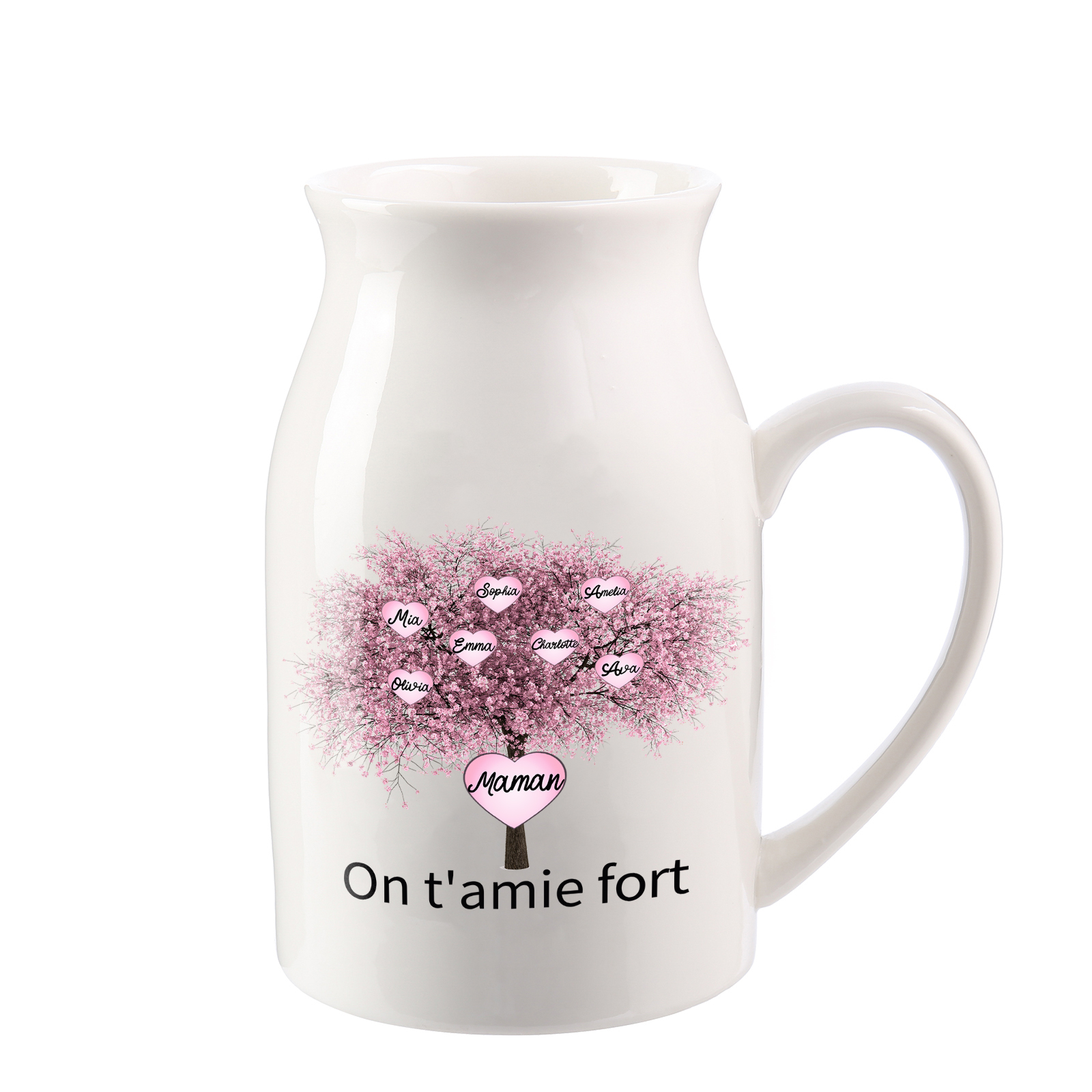 Vase à Fleurs Arbre 7 Prénoms Personnalisés avec 2 Textes Décoration de la Maison