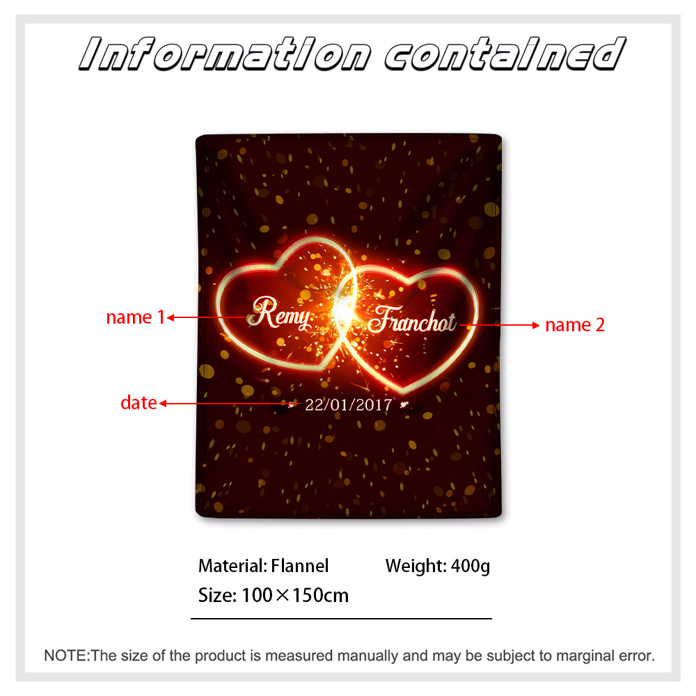 Plaid Personnalisé avec 2 Prénoms et 1 Date Couverture Flanelle pour Couple | Jessemade