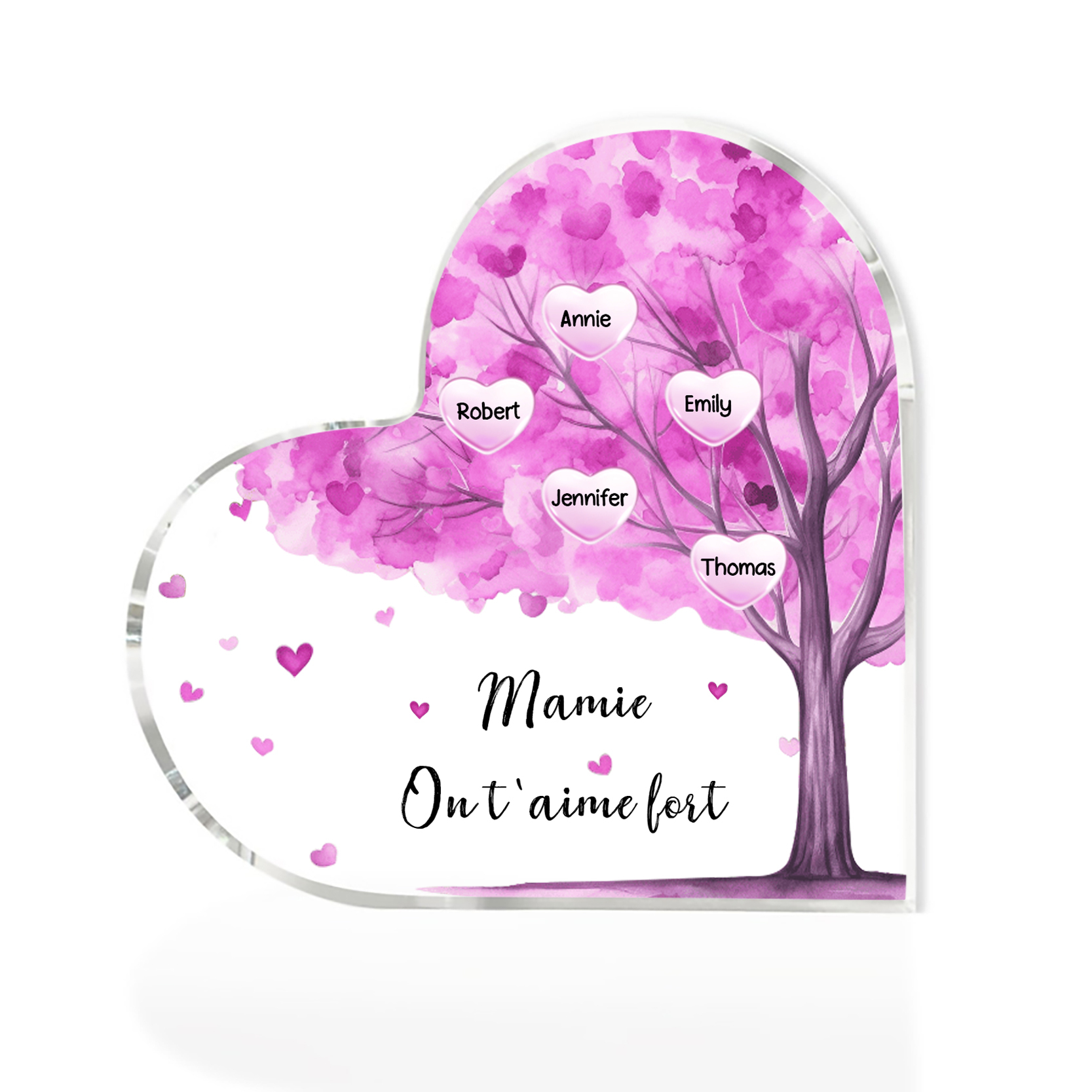 À ma Maman/Mamie - Plaque Acrylique Arbre en Forme de Cœur 5 Prénoms Personnalisés avec 1 Texte