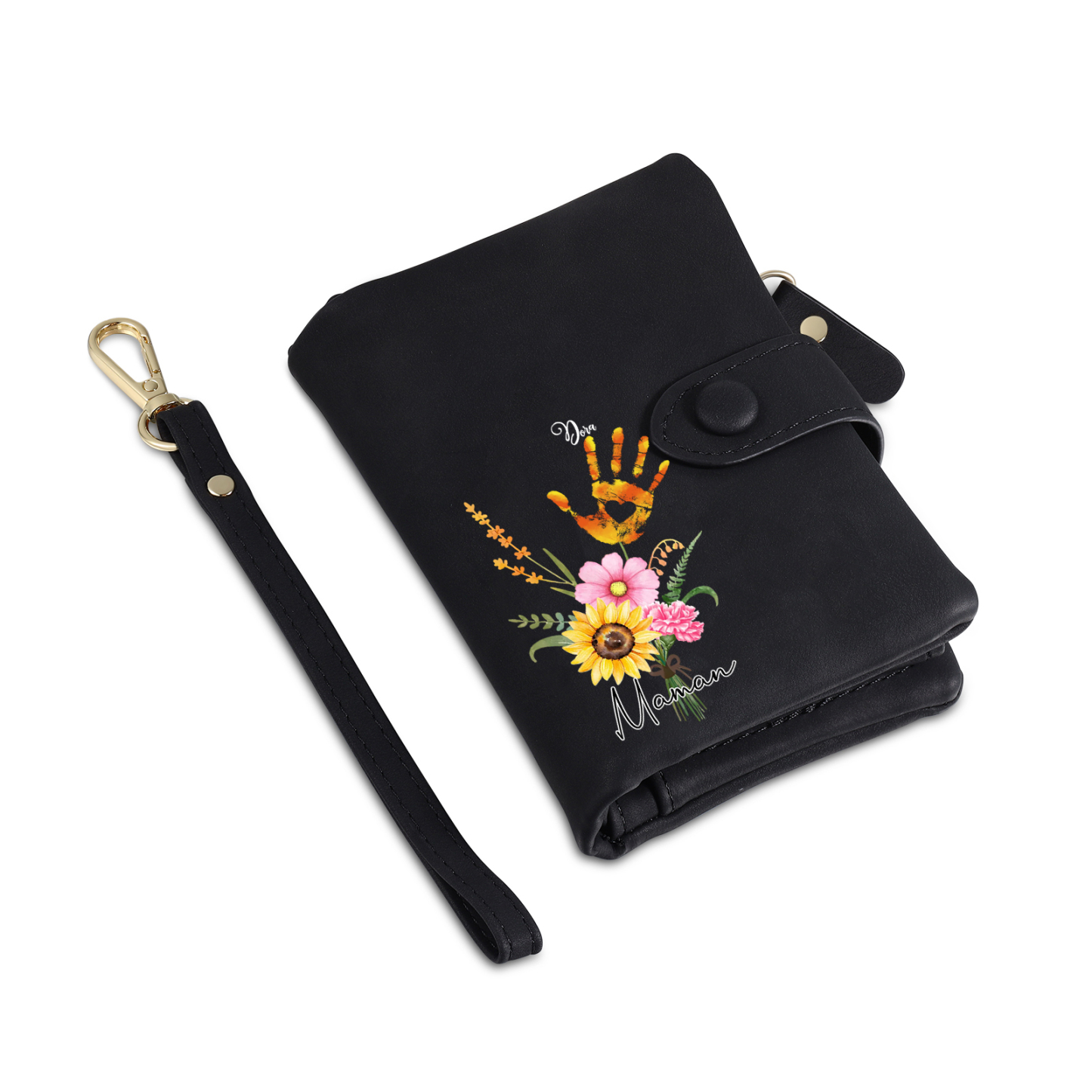 Portefeuille Fleurs 1 Prénom et 1 Texte Personnalisés Porte-Monnaie Carte pour Femmes